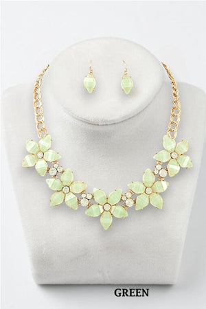 FLORAL CRYSTAL GEMSTONE LINK NECKLACE AND MATCHING EARRING SET