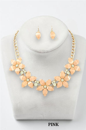 FLORAL CRYSTAL GEMSTONE LINK NECKLACE AND MATCHING EARRING SET