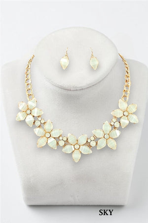 FLORAL CRYSTAL GEMSTONE LINK NECKLACE AND MATCHING EARRING SET