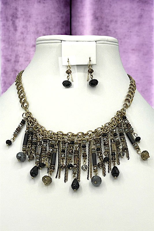 Fringe Glass Bead BIb Necklace Set