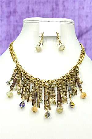 Fringe Glass Bead BIb Necklace Set