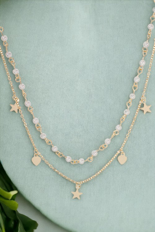 Heart Star Accent Bead Layered Necklace