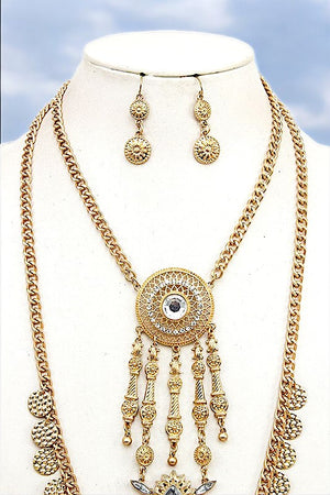 CRYSTAL FRAMED TIERED CHAIN NECKLACE SET