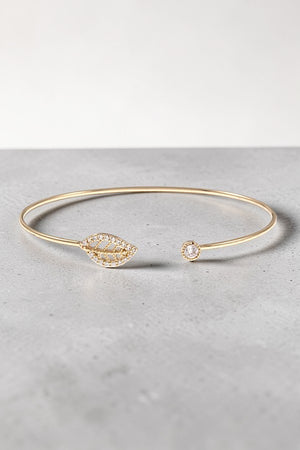 CZ STONE LEAF TIP SIMPLE WIRE CUFF BRACELET