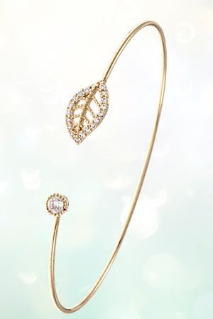 CZ STONE LEAF TIP SIMPLE WIRE CUFF BRACELET