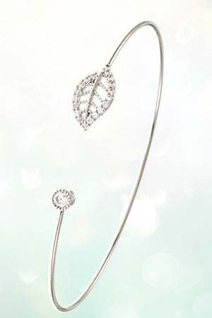 CZ STONE LEAF TIP SIMPLE WIRE CUFF BRACELET