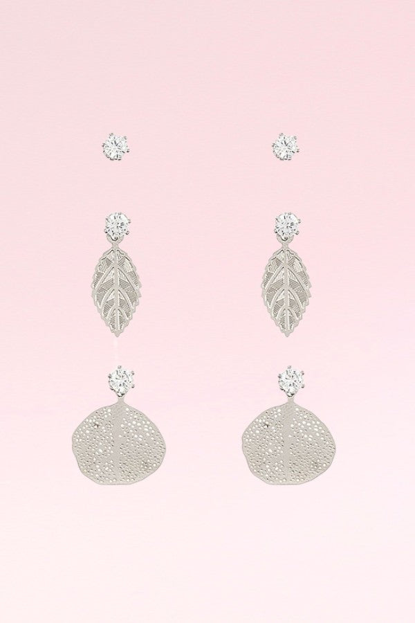 LEAF MIX POST EARRING SET