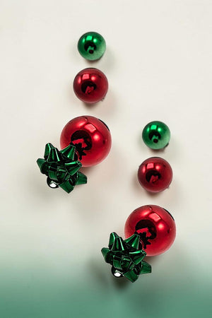 DOUBLE SIDED BOW BALL ORNAMENT STUD EARRING SET