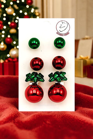 DOUBLE SIDED BOW BALL ORNAMENT STUD EARRING SET