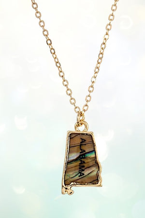 ALABAMA State Abalone Stone Pendant Necklace