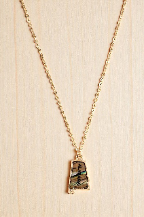 ALABAMA State Abalone Stone Pendant Necklace
