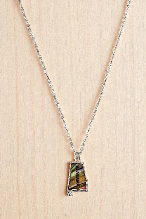 ALABAMA State Abalone Stone Pendant Necklace