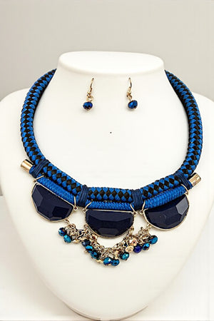 FACETED STONE BEAD ROPE NECKLACE SET
