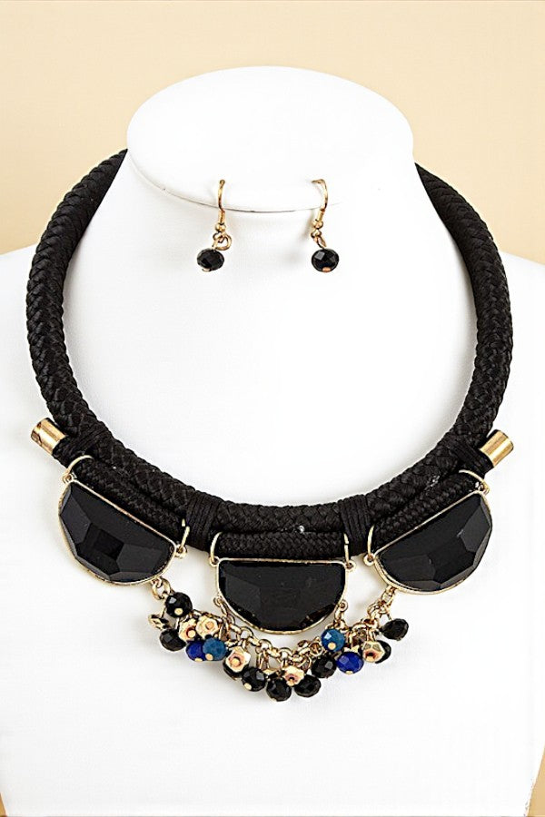 FACETED STONE BEAD ROPE NECKLACE SET