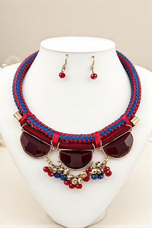 FACETED STONE BEAD ROPE NECKLACE SET