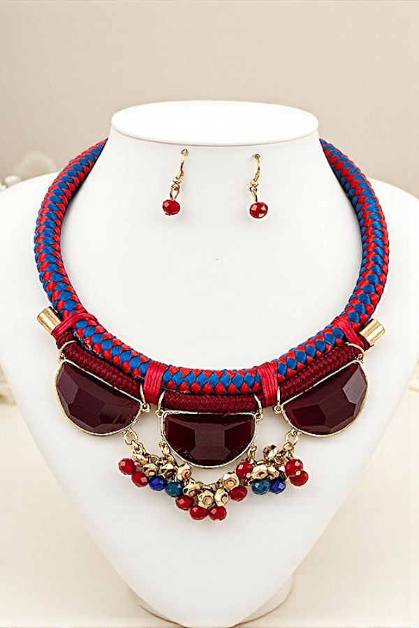 FACETED STONE BEAD ROPE NECKLACE SET