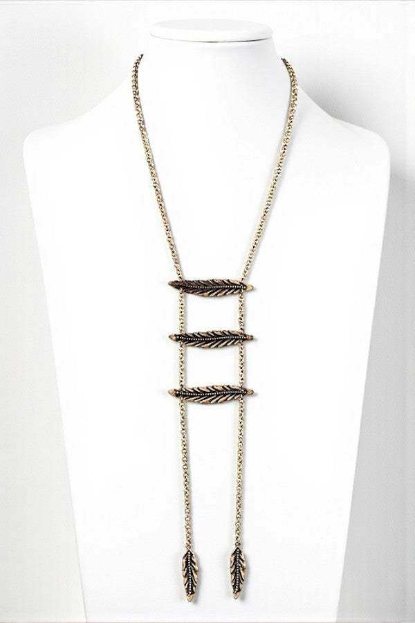 ETCHED LEAF LINK LONG NECKLACE