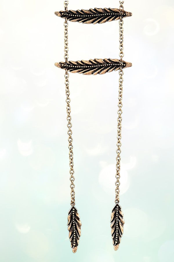 ETCHED LEAF LINK LONG NECKLACE