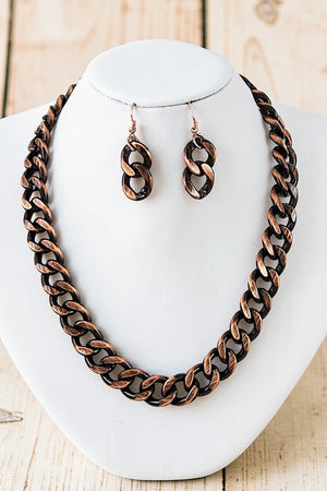 FLAT EDGE CHAIN STATEMENT NECKLACE AND CHAIN LINK DANGLE EARRING SET