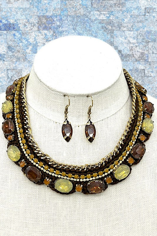 Crochet Gem Accent Collar Necklace Set