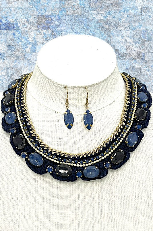 Crochet Gem Accent Collar Necklace Set