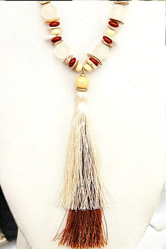 ELONGATED MIX WOOD GEM BEAD NECKLACE SET