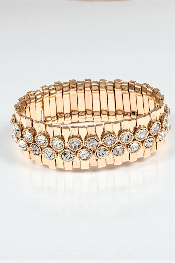 CRYSTAL GEM FRAMED BAR LINK STRETCH BRACELET