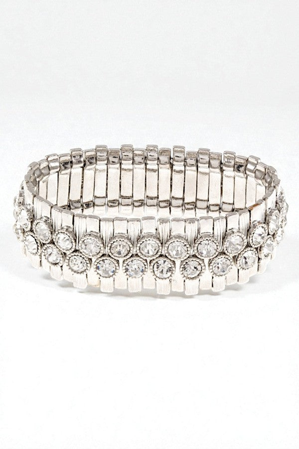 CRYSTAL GEM FRAMED BAR LINK STRETCH BRACELET