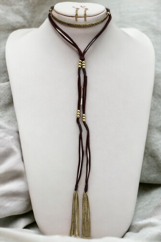 Faux Suede Tassel Choker Necklace Set