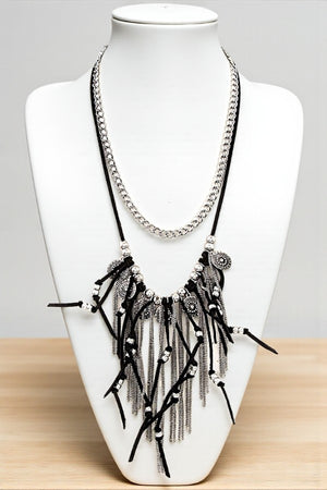 ETCHED DISK FRINGE BIB NECKLACE