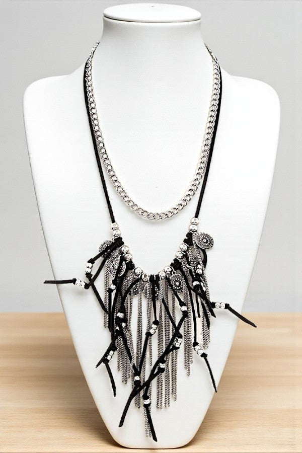ETCHED DISK FRINGE BIB NECKLACE