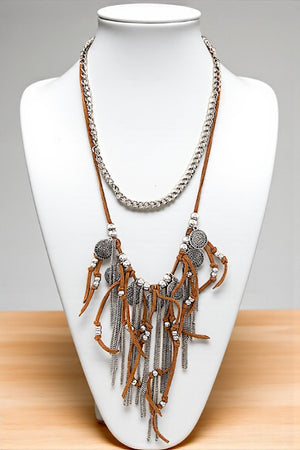 ETCHED DISK FRINGE BIB NECKLACE