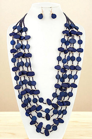 ROUND WOOD DRAPED LAYERED STATEMENT NECKLACE