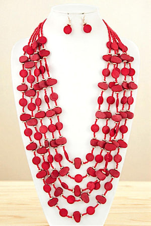 ROUND WOOD DRAPED LAYERED STATEMENT NECKLACE