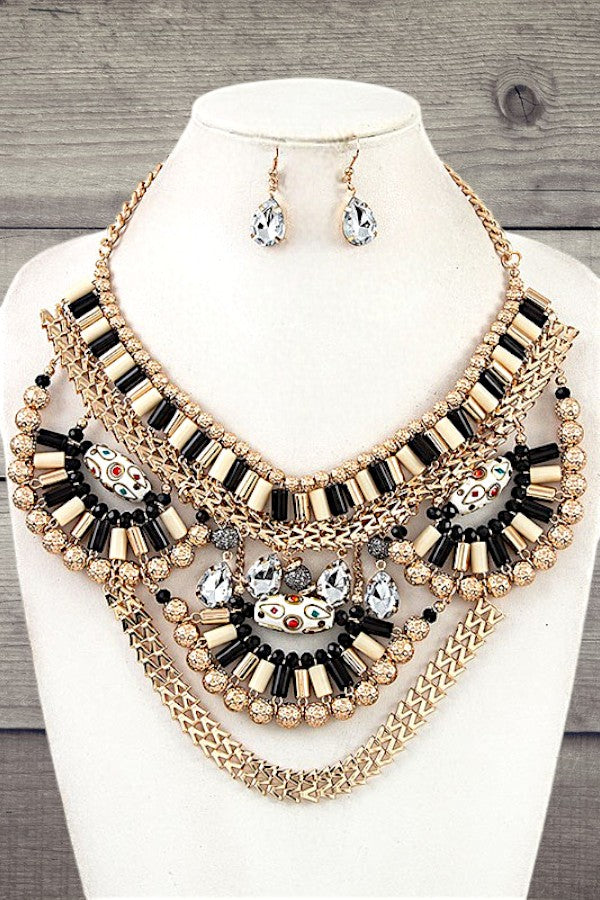 TIERED BARREL ORB BIB NECKLACE SET