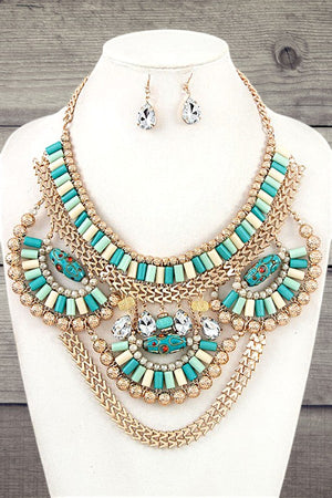 TIERED BARREL ORB BIB NECKLACE SET
