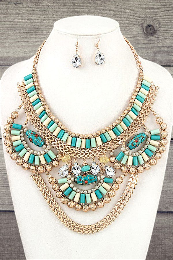 TIERED BARREL ORB BIB NECKLACE SET