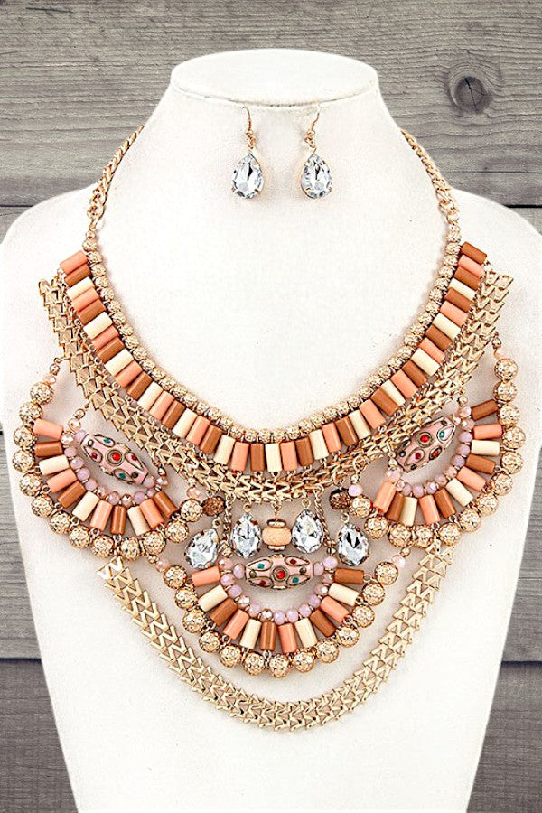TIERED BARREL ORB BIB NECKLACE SET