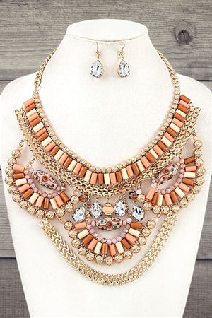 TIERED BARREL ORB BIB NECKLACE SET