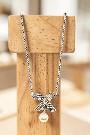 X TWO TONE PENDANT NECKLACE AND MATCHING POST EARRING SET