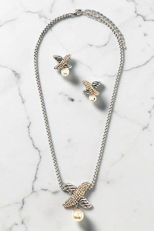 X TWO TONE PENDANT NECKLACE AND MATCHING POST EARRING SET