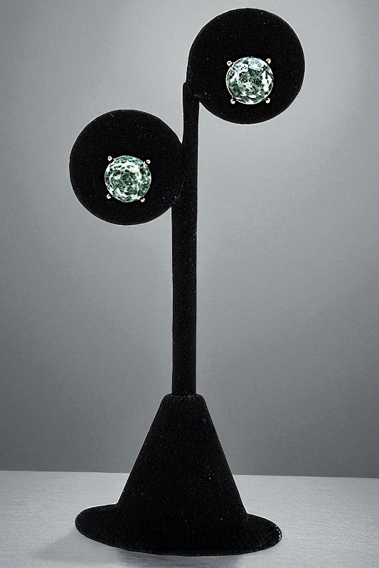 FACETED ROUND GEM POST EARRING