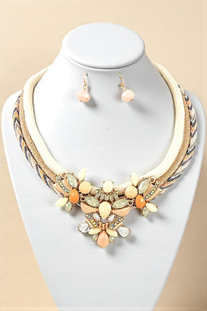 CRYSTAL GEM ORNATE ROPE NECKLACE SET
