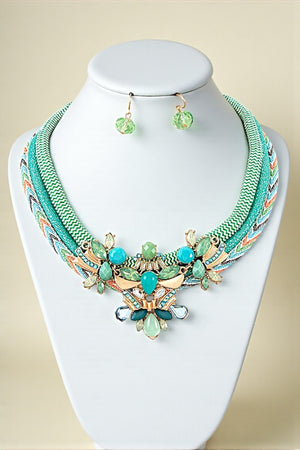 CRYSTAL GEM ORNATE ROPE NECKLACE SET