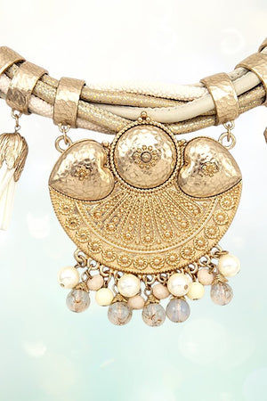 MULTI CORD TASSEL BEAD GEM ORNATE NECKLACE SET