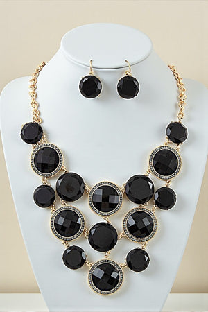FACETED STONE FRAMED LINK NECKLACE SET