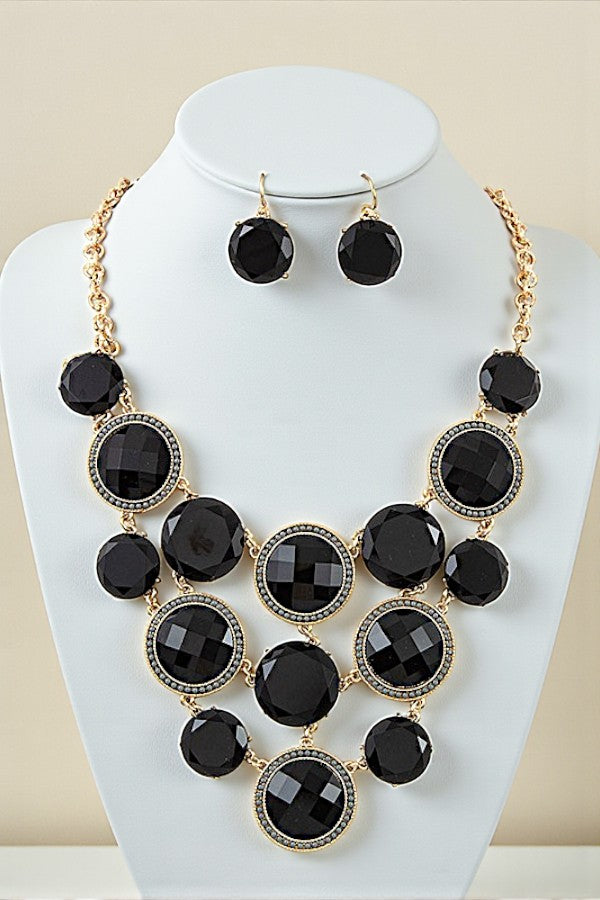 FACETED STONE FRAMED LINK NECKLACE SET
