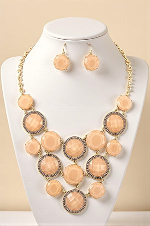 FACETED STONE FRAMED LINK NECKLACE SET