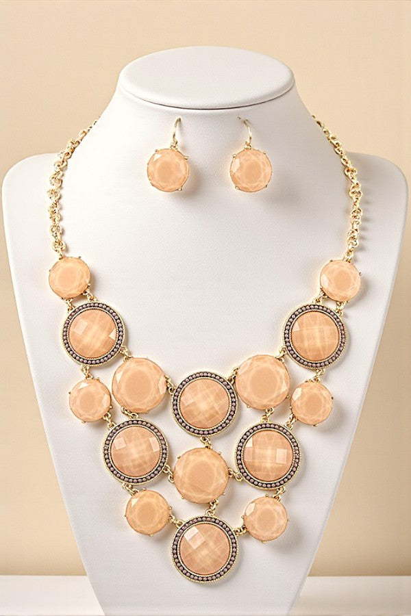 FACETED STONE FRAMED LINK NECKLACE SET