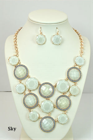 FACETED STONE FRAMED LINK NECKLACE SET
